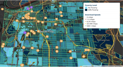 캔자스시티 정보격차와 빈곤률 맵핑 (출처 : Open Data KC)