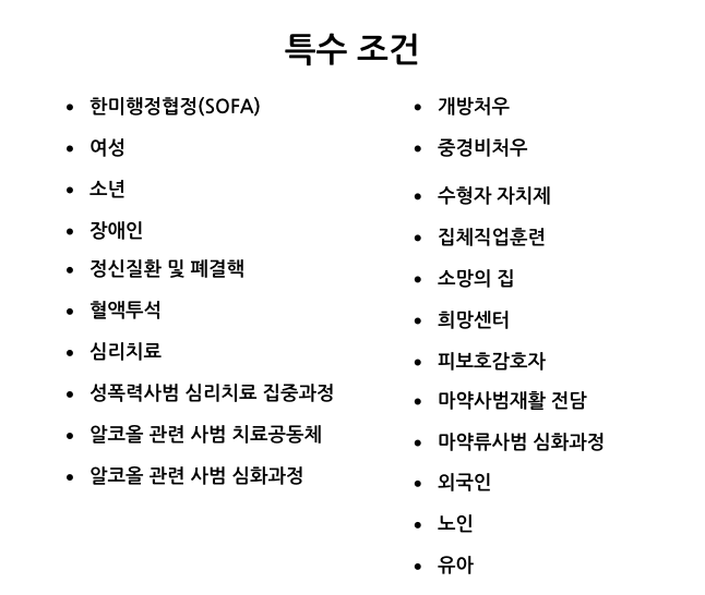 법무부가 교도소 배정 분류 심사에서 고려하는 수용자의 특수 조건 (출처: 법무부 2025 교정통계연보)